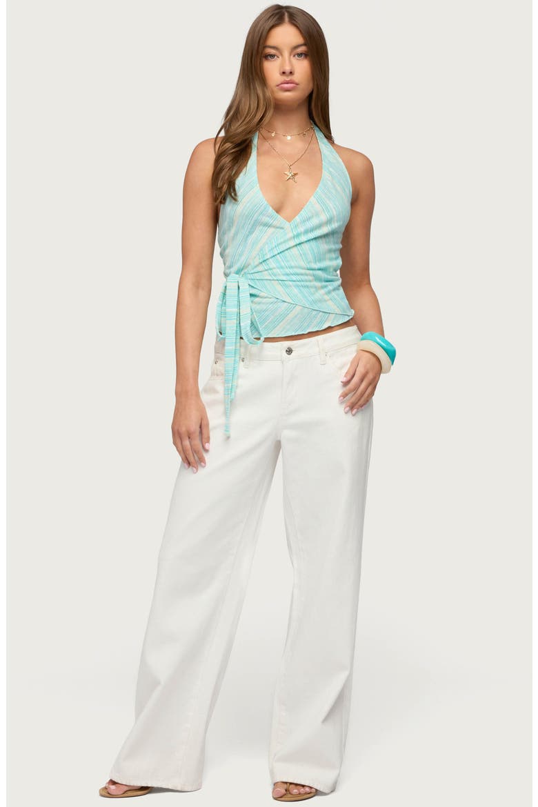 Aquarelle Stripe Faux Wrap Crop Top, Alternate, color, AQUA