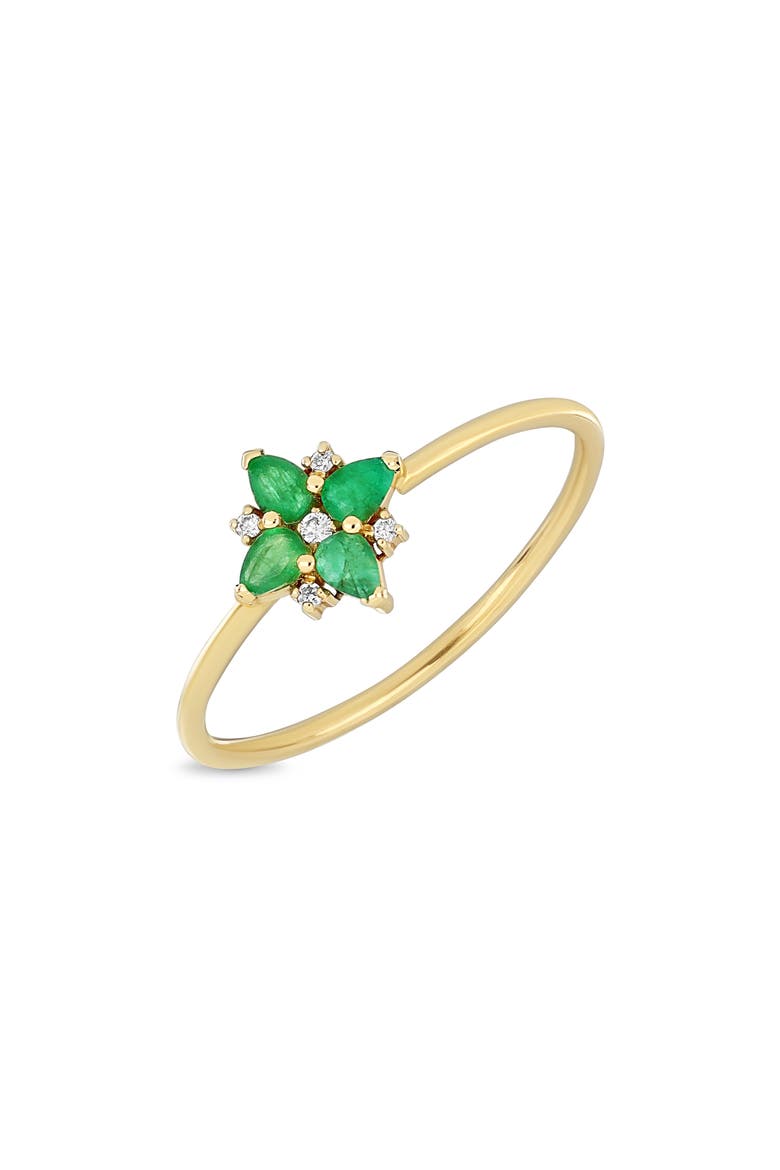 El Mar Emerald & Diamond Flower Ring, Main, color, 18K YELLOW GOLD