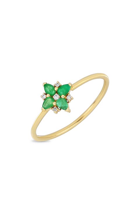 El Mar Emerald & Diamond Flower Ring