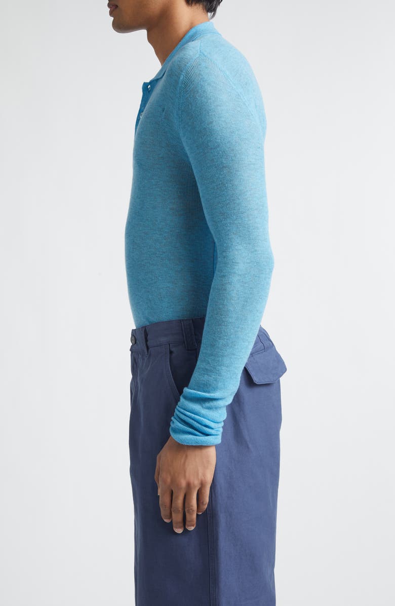 ERL Gender Inclusive Overdyed Heathered Wool Rib Polo, Alternate, color, Light Blue