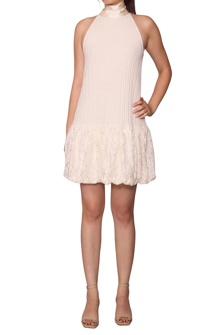 Bubble Hem Halter Minidress, Main, color, CREAM
