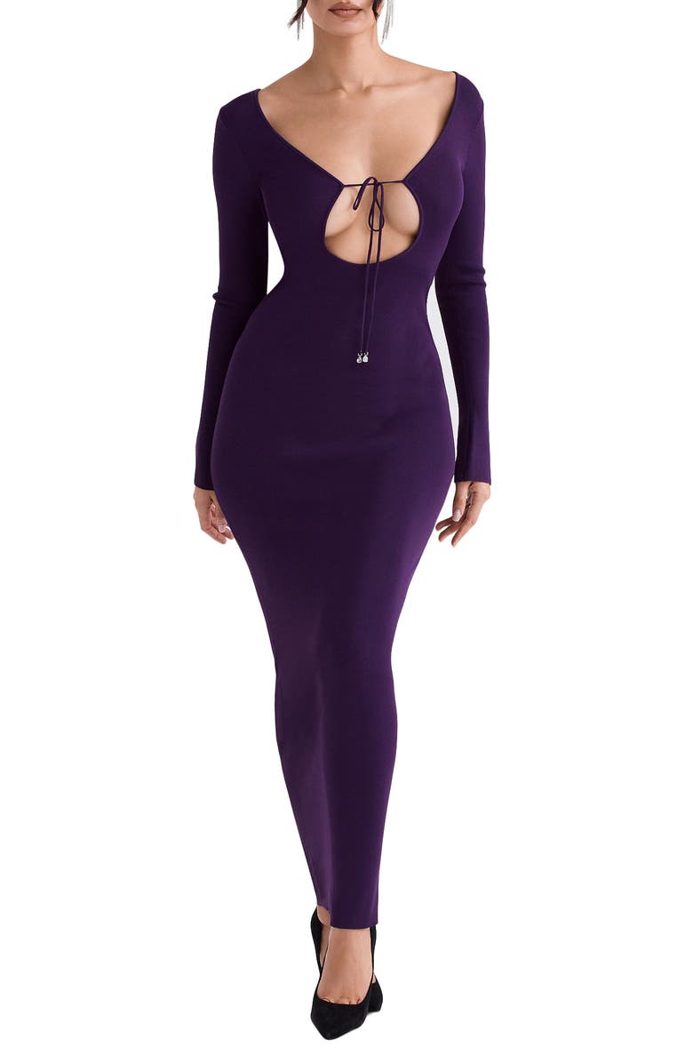 HOUSE OF CB Keana Plunge Neck Long Sleeve Body-Con Sweater Dress, Main, color,