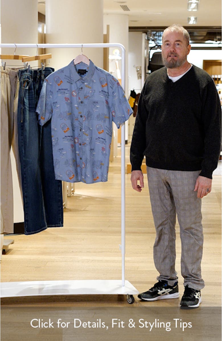 Shoreline National Park Print Short Sleeve Cotton Button-Up Shirt, sales video thumbnail