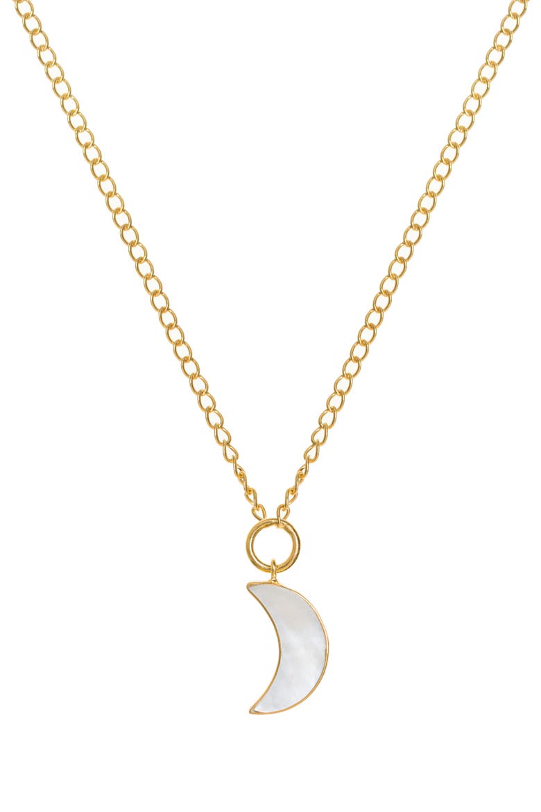 Mother of Pearl Moon Pendant 22ct Gold Vermeil Necklace, Main, color, Gold