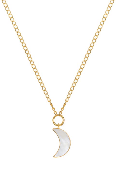 Mother of Pearl Moon Pendant 22ct Gold Vermeil Necklace