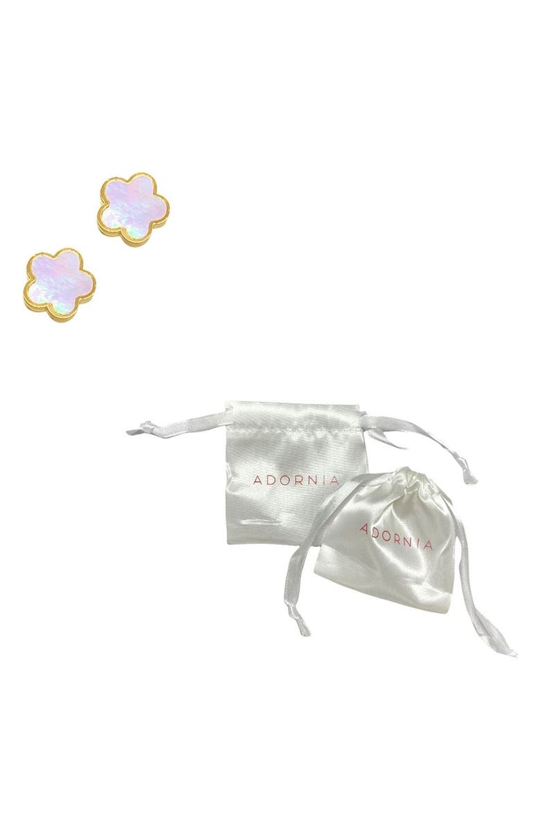 Adornia 14K Gold Plated Clover Stud Earrings, Alternate, color, White