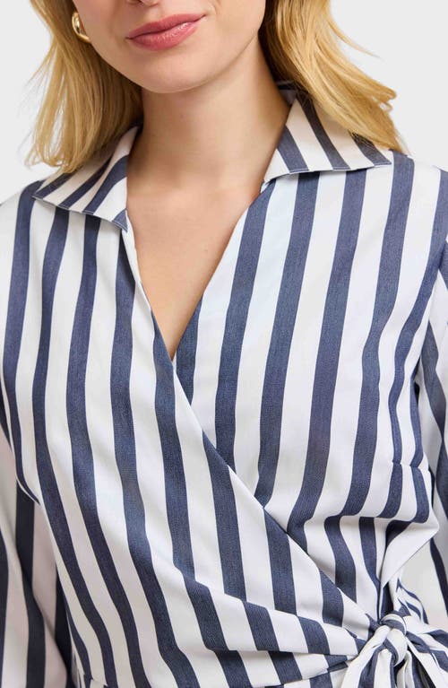 Foxcroft Salina Stripe Cotton Blend Wrap Shirt In Black