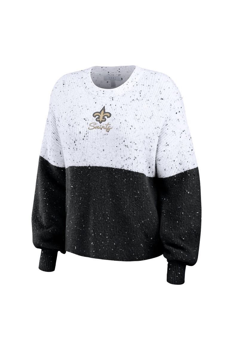 Women's WEAR by Erin Andrews  White/Black New Orleans Saints Lighweight Modest Crop Color-Block Pullover Sweater, Alternate, color, White