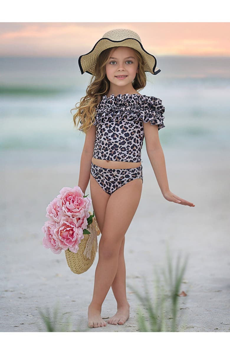 Mia Belle Girls Wildcat Chic Ruffle Tankini Two Piece Swimsuit, Alternate, color, Leopard