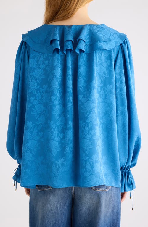 Chloé Floral Silk Jacquard Ruffle Top In Blue