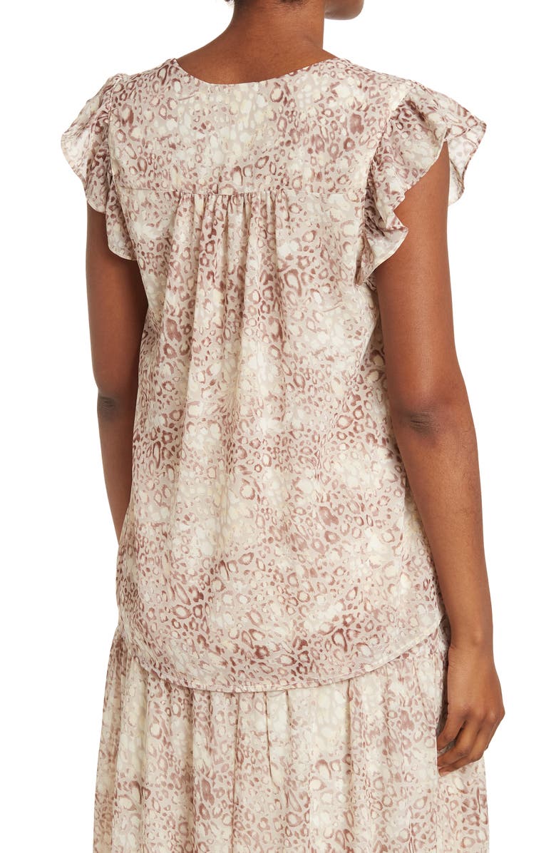 GIBSONLOOK Flutter Sleeve Printed Chiffon Blouse, Alternate, color, 