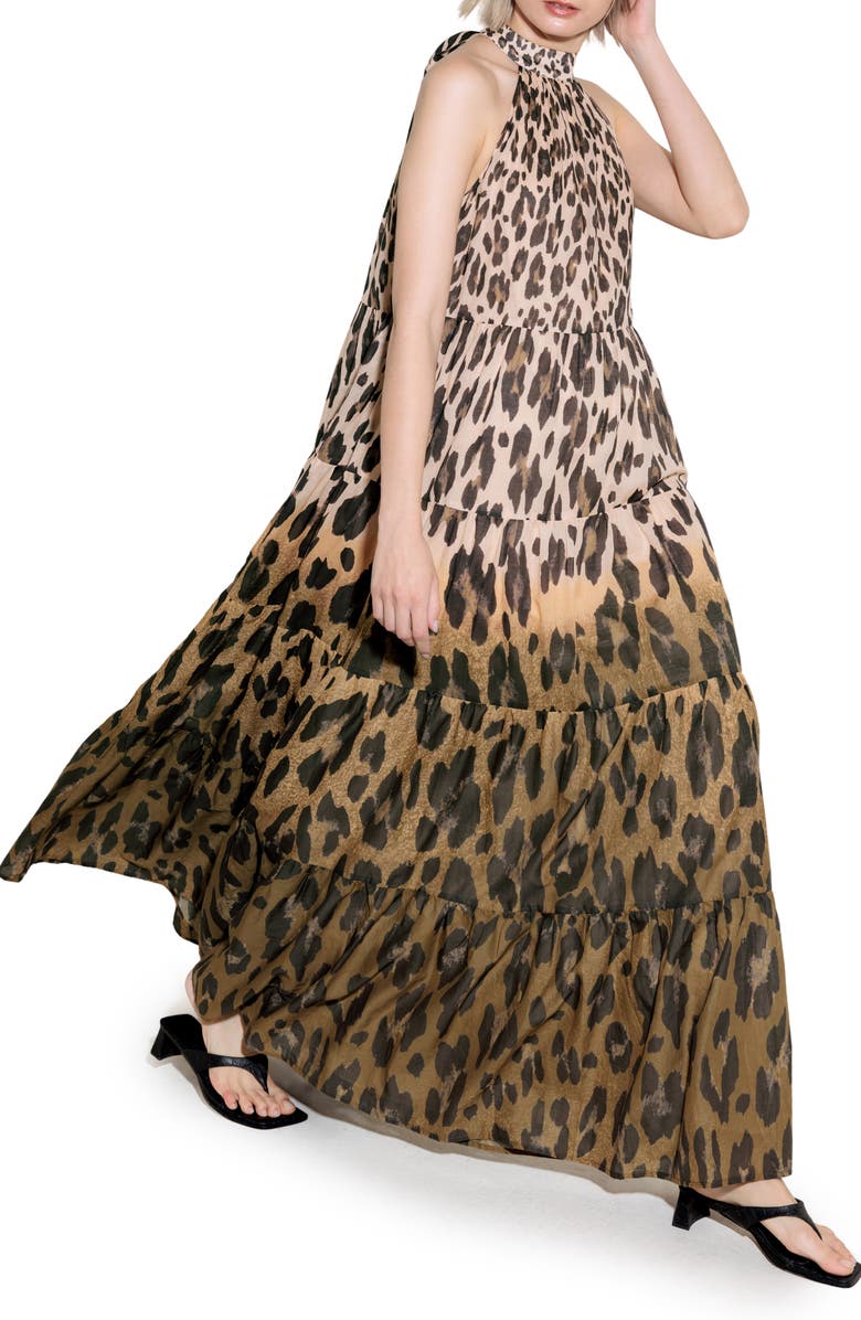 FREEMARKET Leopard Print Tiered Maxi Dress, Alternate, color, 