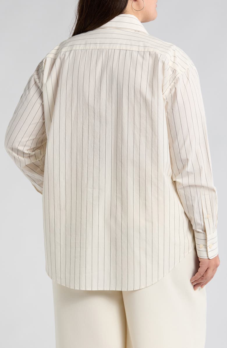 Nordstrom Pinstripe Button-Up Shirt, Alternate, color, Ivory- Black Penny Stripe