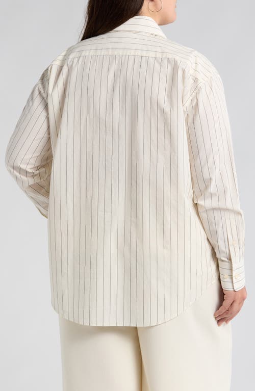 Nordstrom Pinstripe Button-up Shirt In Ivory- Black Penny Stripe