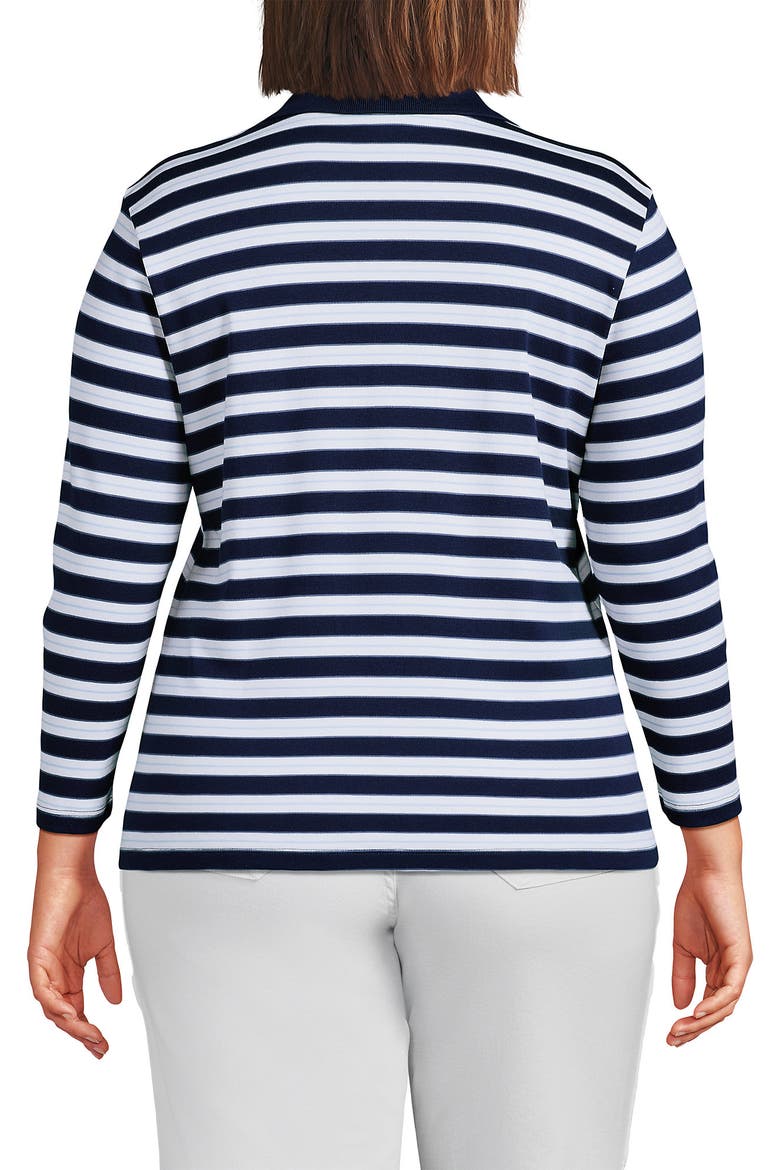 3/4 Sleeve Supima Cotton Polo Shirt, Alternate, color, Deep Sea/Blue Multi Stripe
