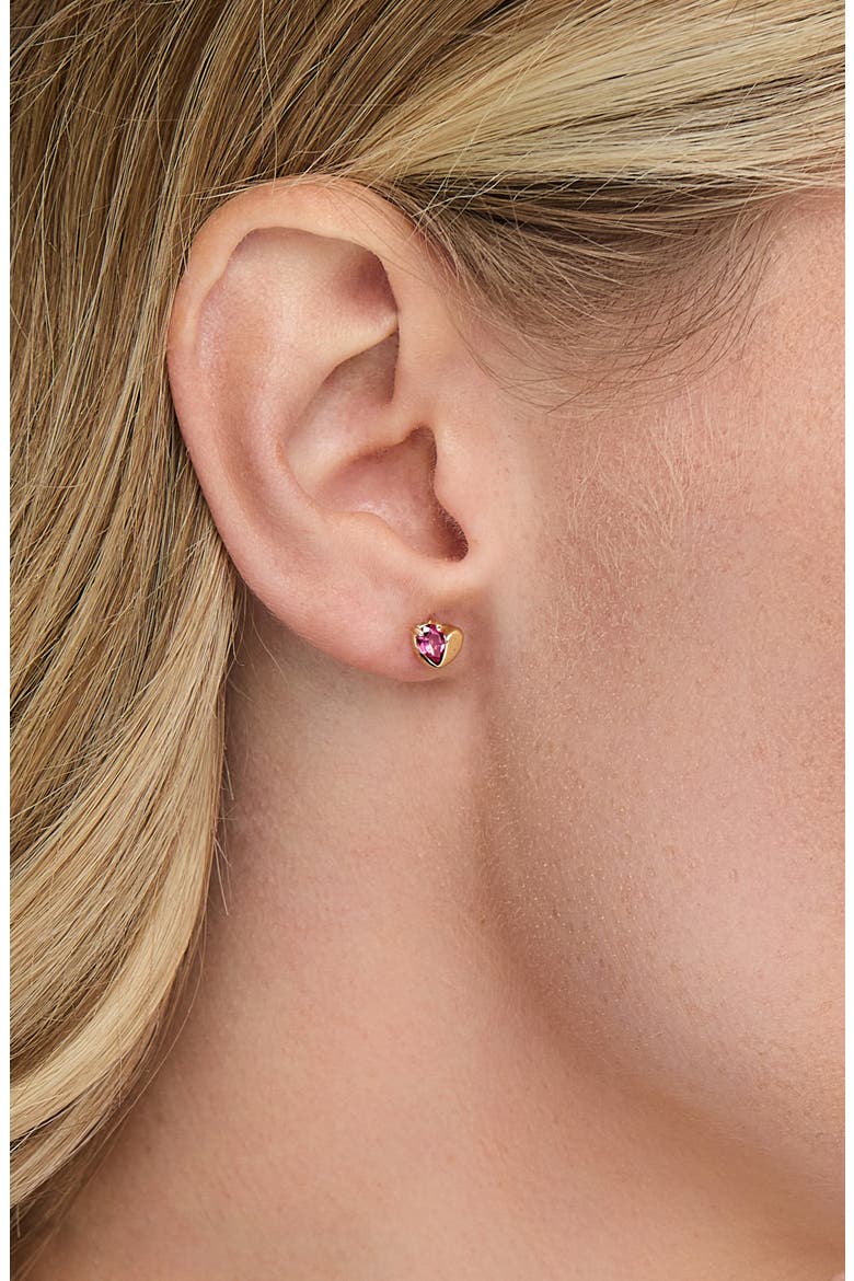 14K Yellow Gold Pink Topaz Heart Stud Earrings, Alternate, color, 14KY