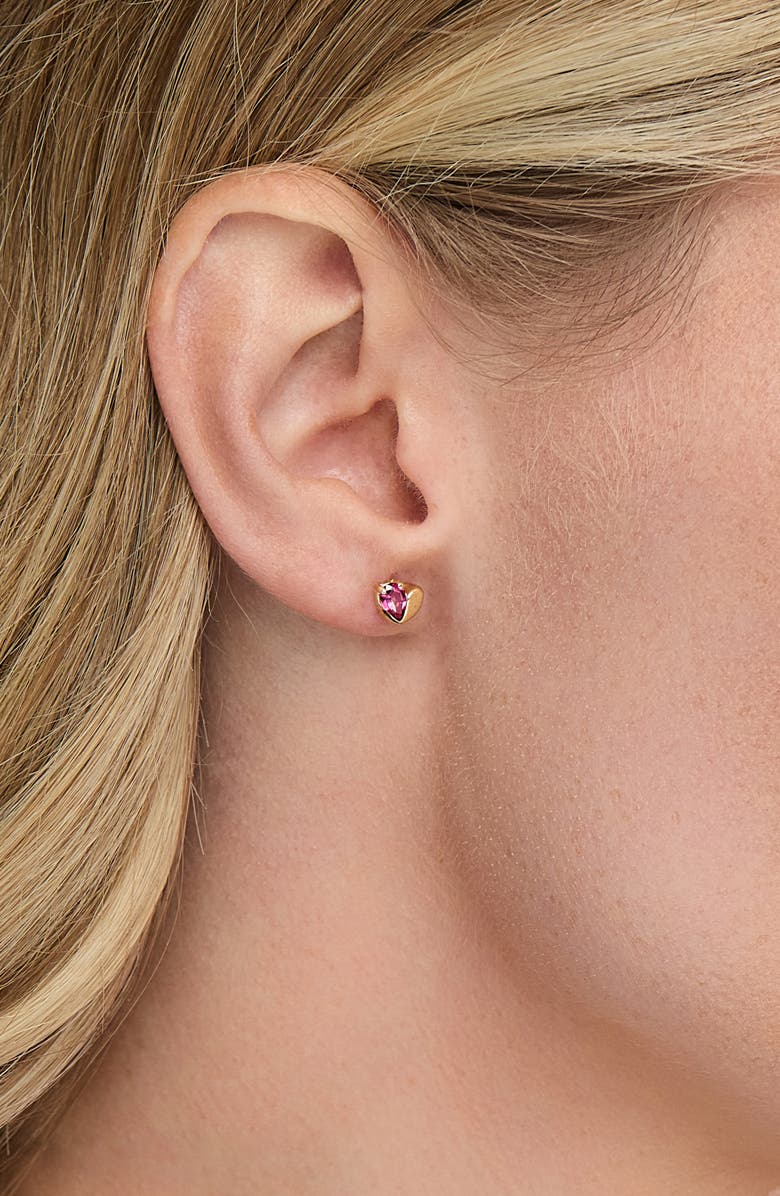 Bony Levy 14K Yellow Gold Pink Topaz Heart Stud Earrings, Alternate, color, 14Ky