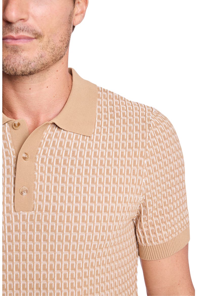 Trim Fit Geometric Knit Polo, Alternate, color, TAN & WHITE