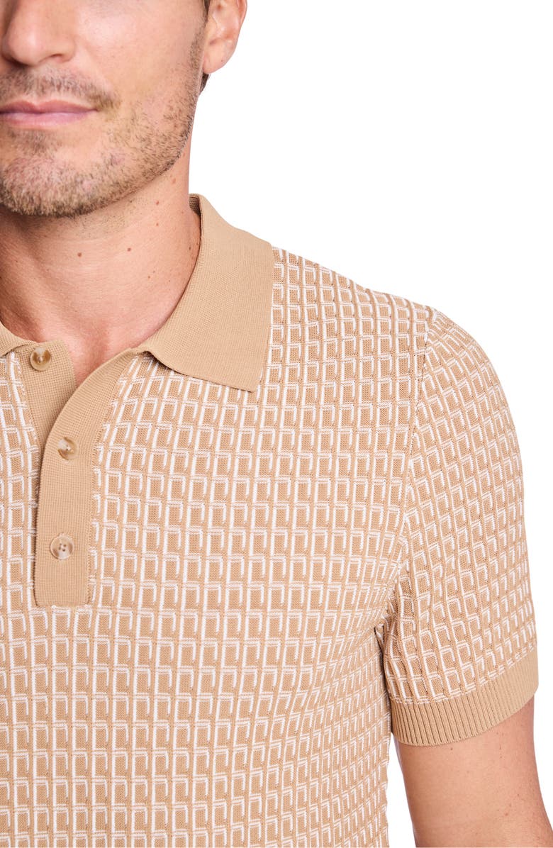 PAISLEY & GRAY Trim Fit Geometric Knit Polo, Alternate, color, Tan & White