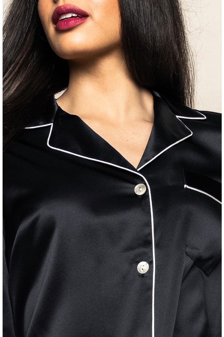 Contrast Piping Silk Pajamas, Alternate, color, BLACK