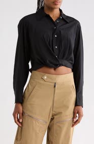 A.L.C. Leo Silk Blend Crop Button-Up Shirt