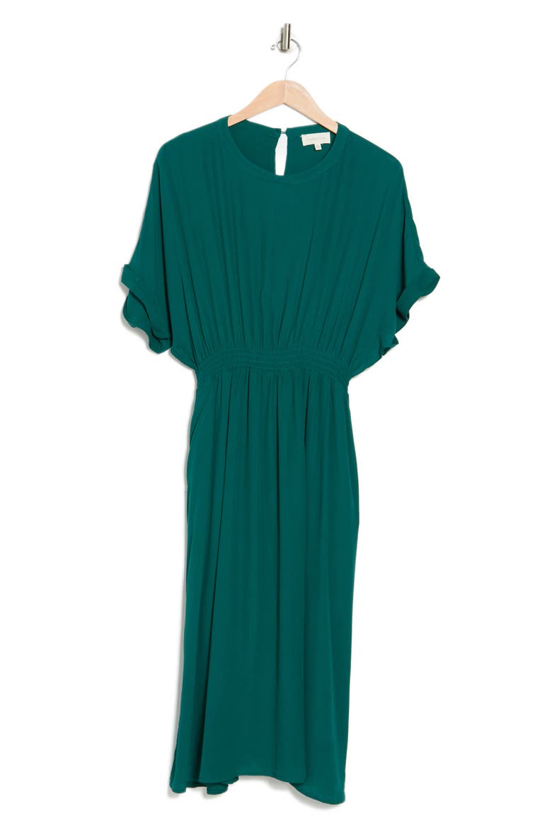 Round Neck Short Sleeve Midi Dress, Main, color, SOFT TEAL