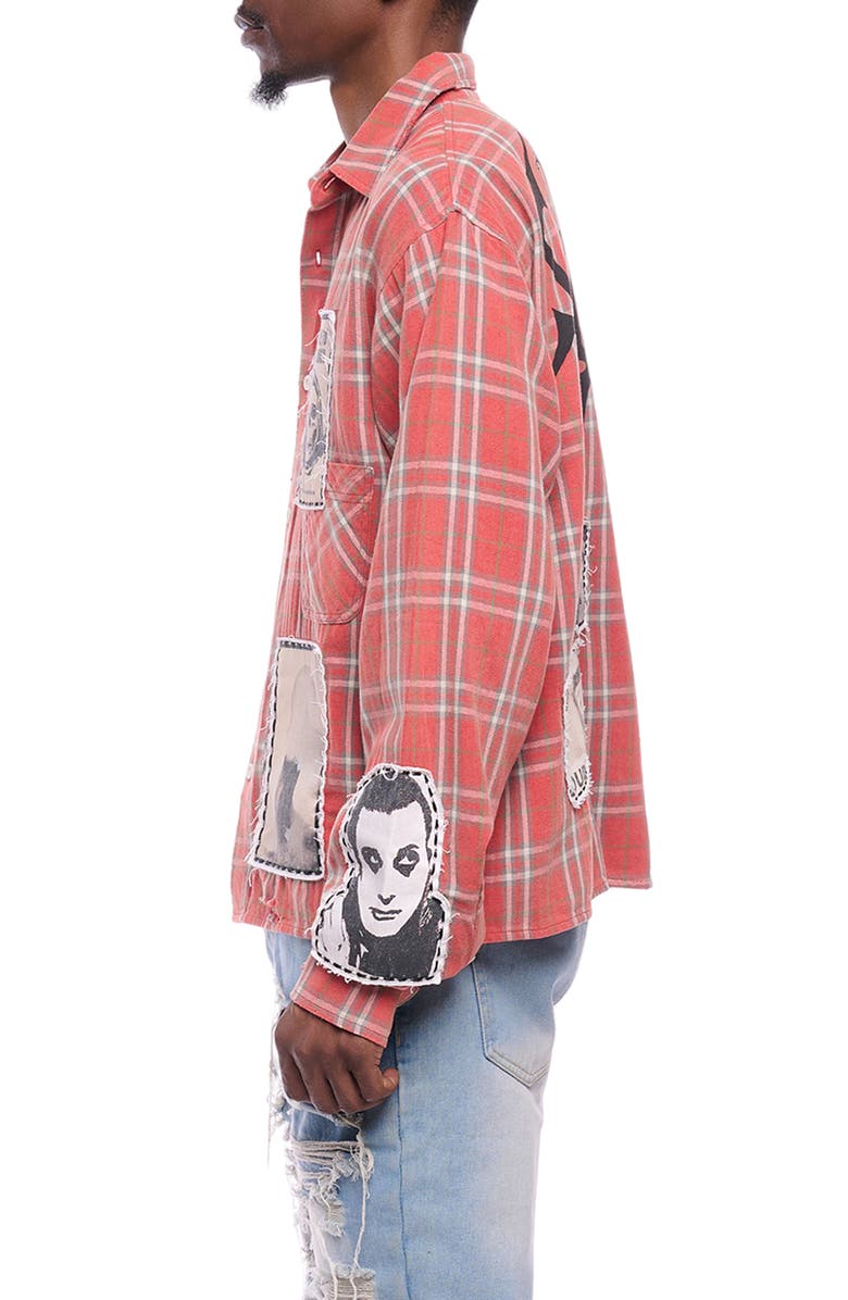 Rolling Loud Anarchy Plaid Cotton Flannel Button-Up Shirt Jacket, Alternate, color, Red