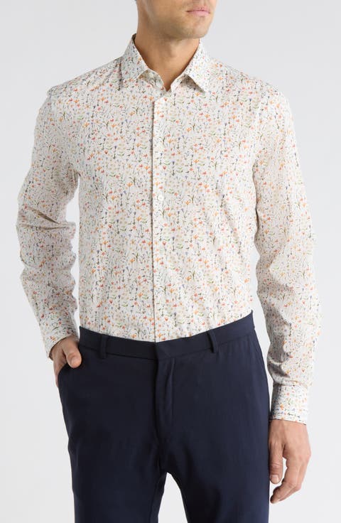 Tailored Fit Floral Organic Cotton Button-Up Shirt