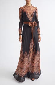 Zimmermann Ascent Paisley Print Long Sleeve Linen & Silk Dress