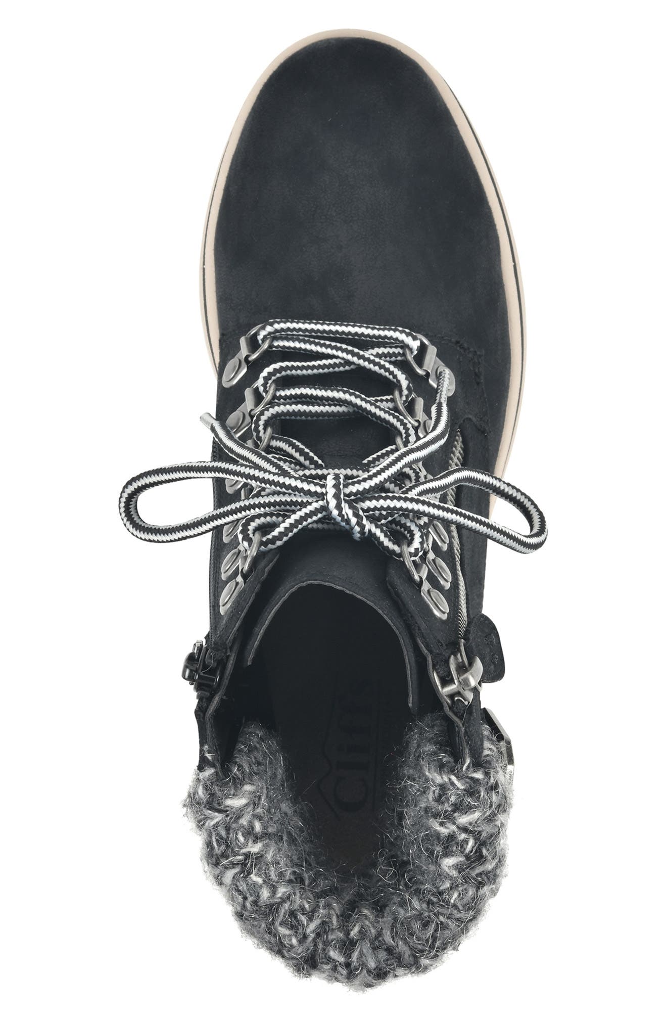 CLIFFS BY WHITE MOUNTAIN Hearty Knit Collar Lace-Up Boot, Alternate, color, Black/ Fabric/ Sweater