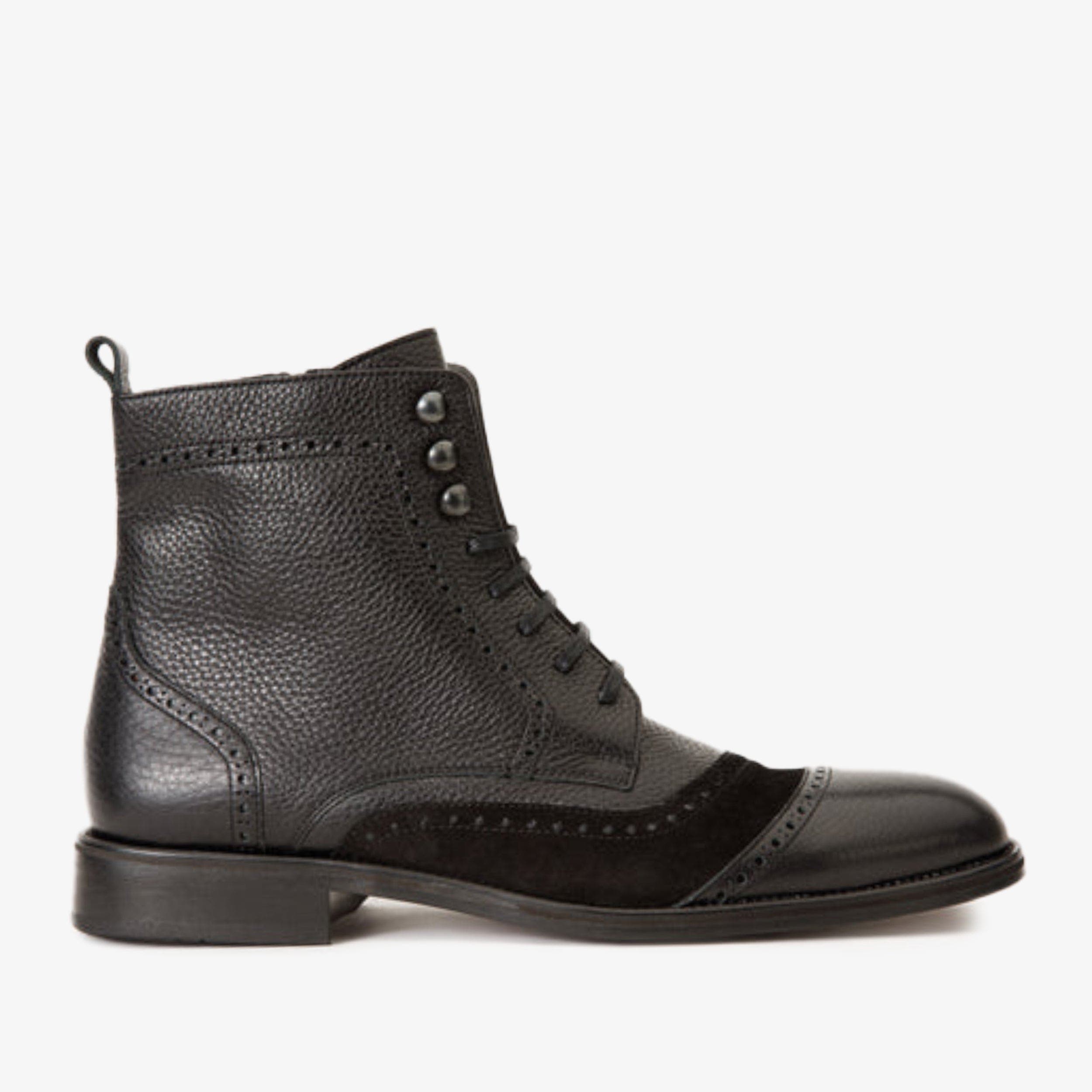 The Anderson Leather & Suede Brogue Lace-up Boot With A Zipper, Main, color, Black