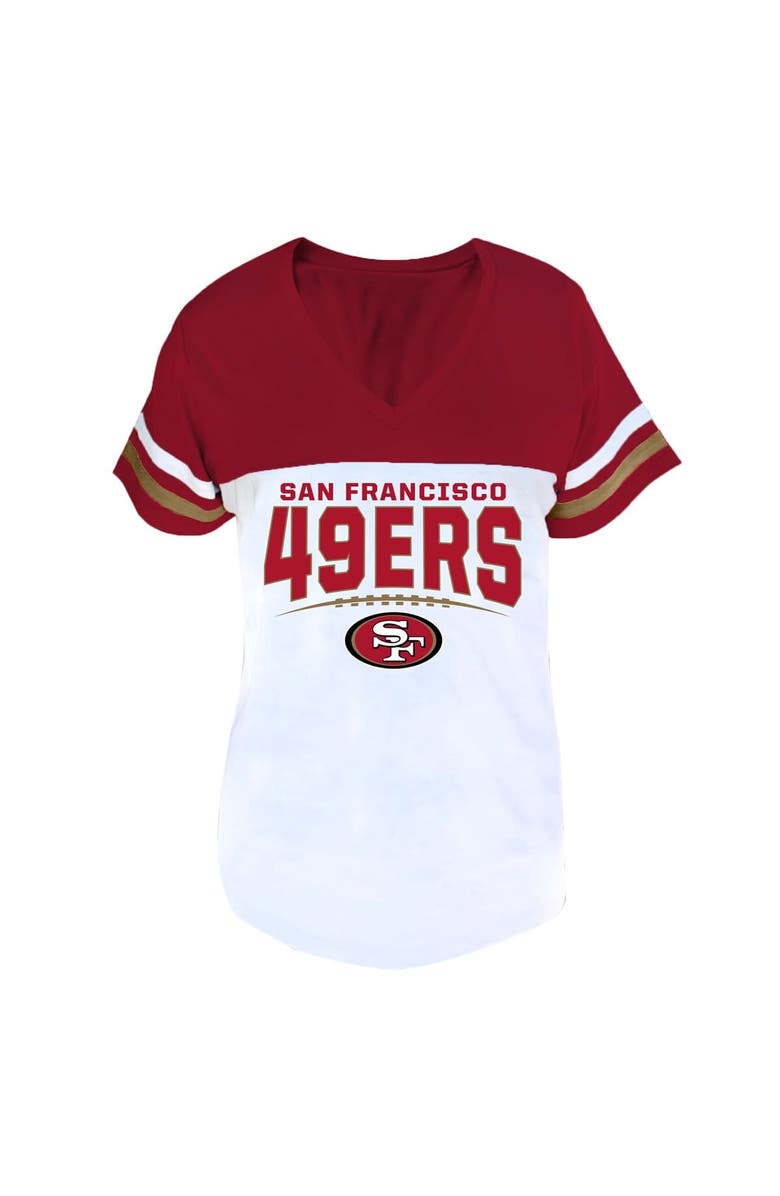 PROFILE Women's Profile Scarlet/White San Francisco 49ers Plus Size Split Body V-Neck T-shirt, Main, color, Scarlet