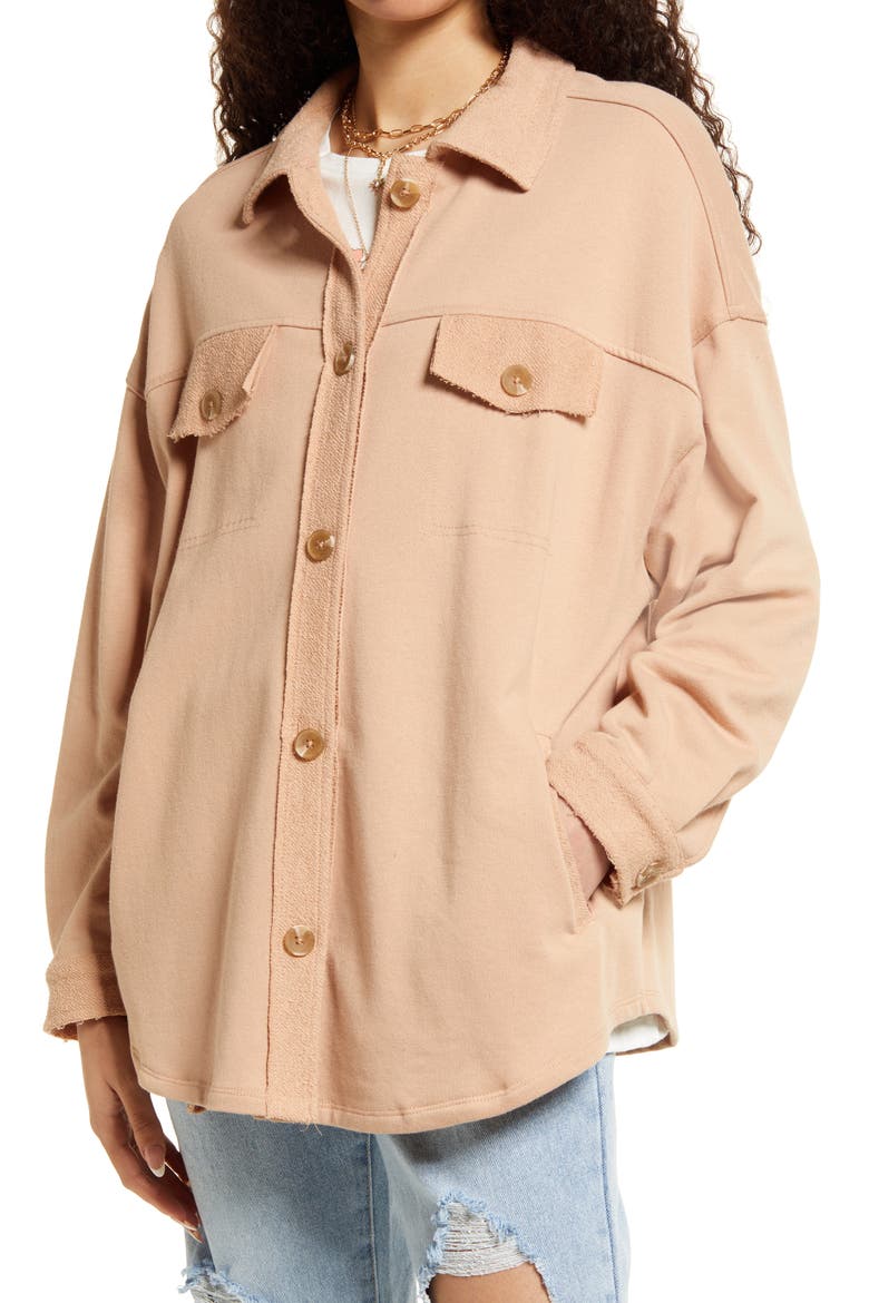 Oversize Cotton Blend Shirt Jacket, Alternate, color, TAN NOUGAT
