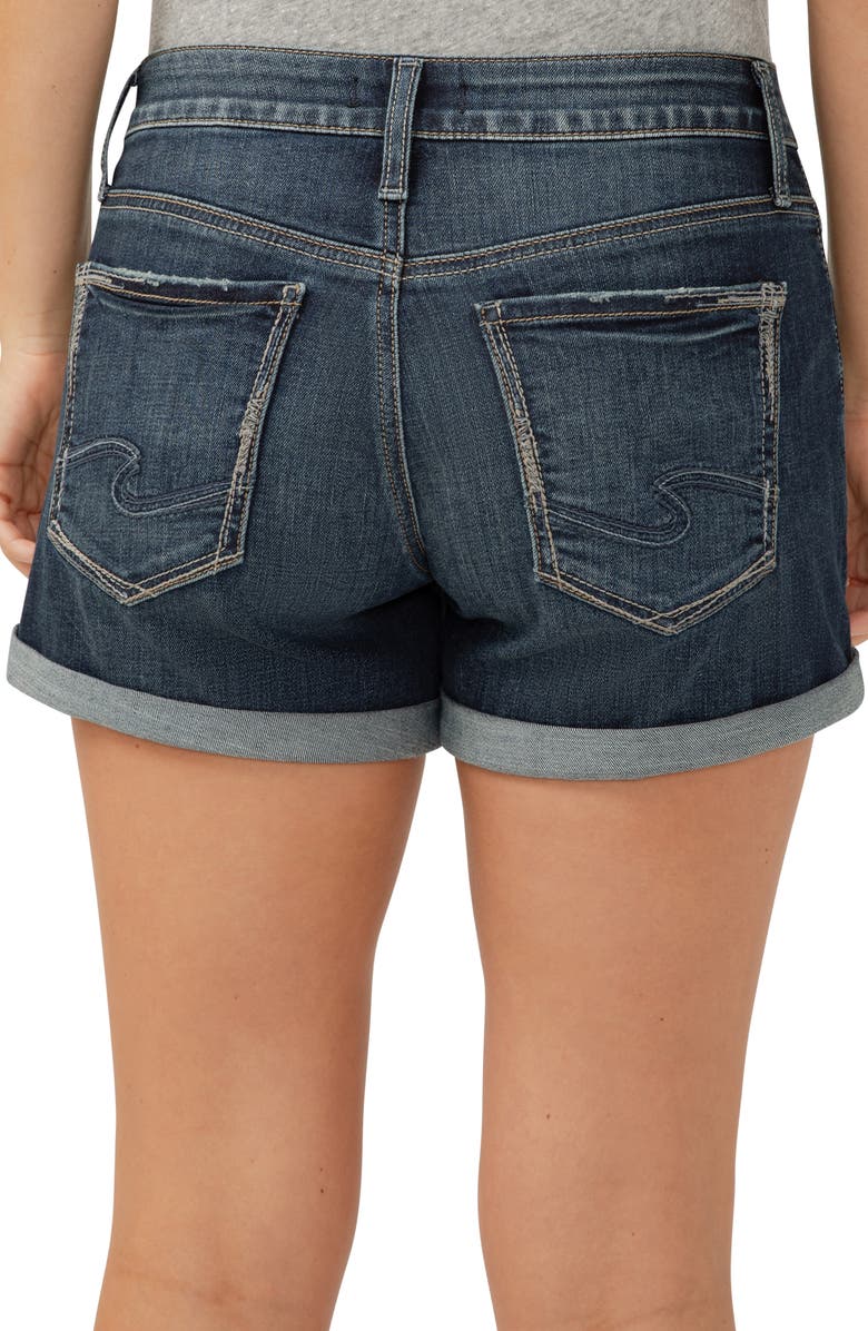 Silver Jeans Co. Curvy Mid Rise Denim Boyfriend Shorts, Alternate, color, Indigo