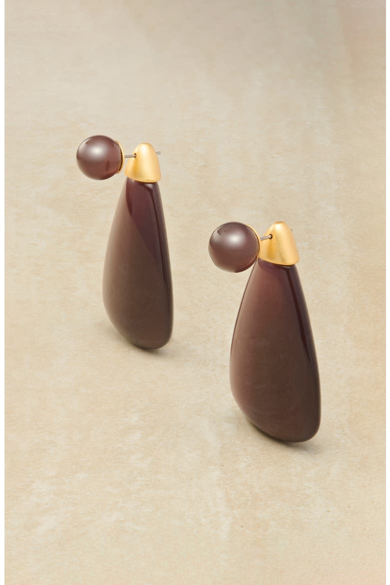 Perla Polished Teardrop Earrings, Alternate, color, GOLD TONE / BURGUNDY