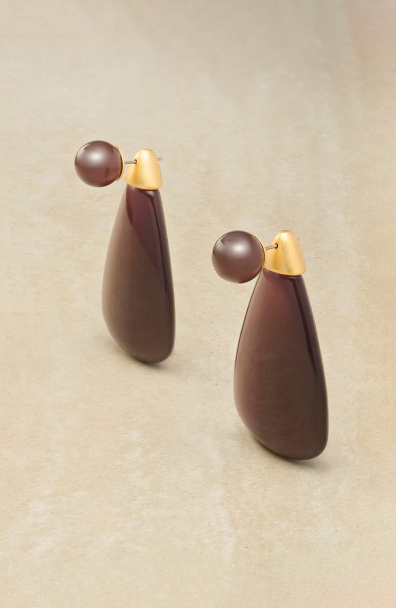 Reiss Perla Polished Teardrop Earrings, Alternate, color, Gold Tone / Burgundy