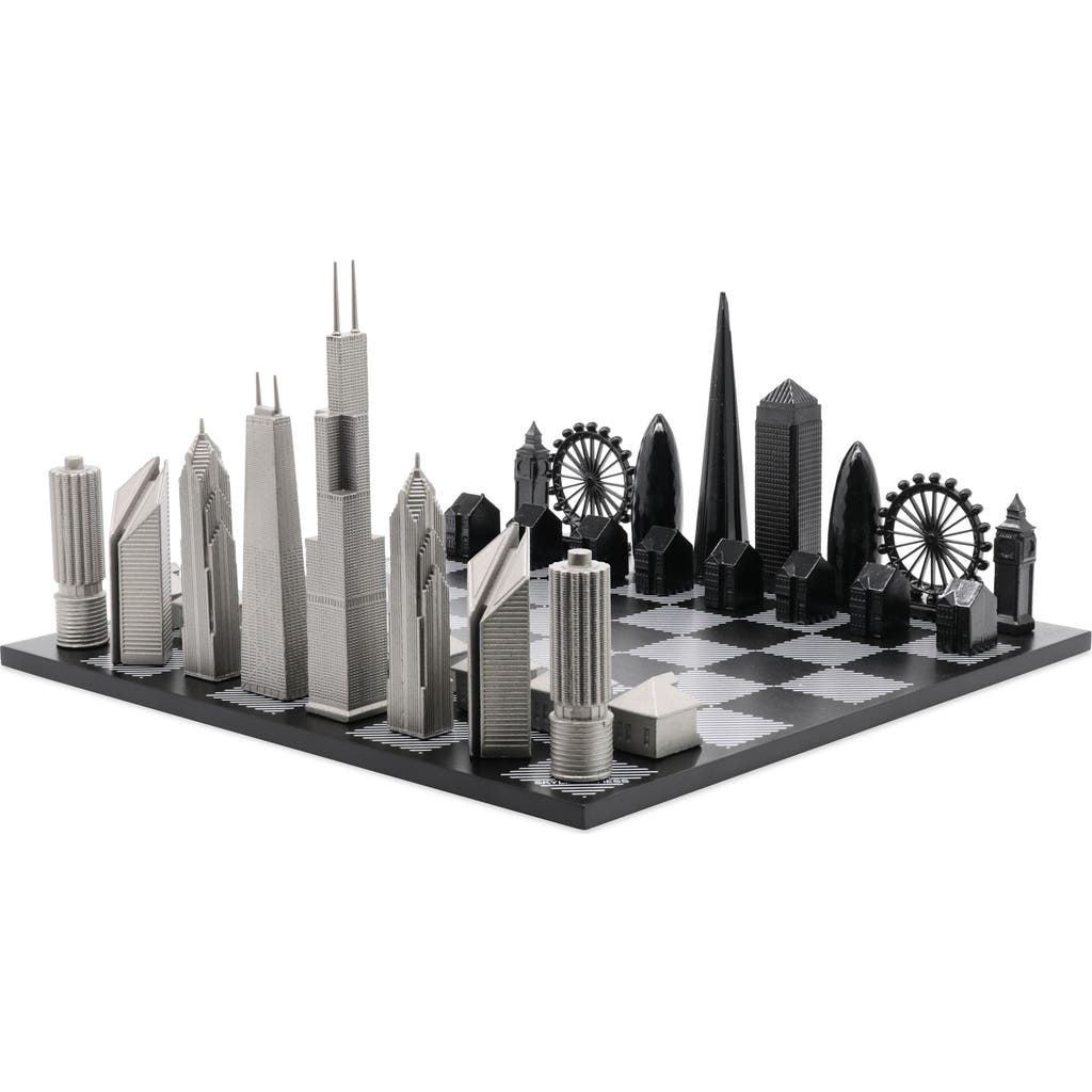 SKYLINE CHESS Chess Set Stainless Steel LONDON vs CHICAGO with B/W Hatch Board in White  product