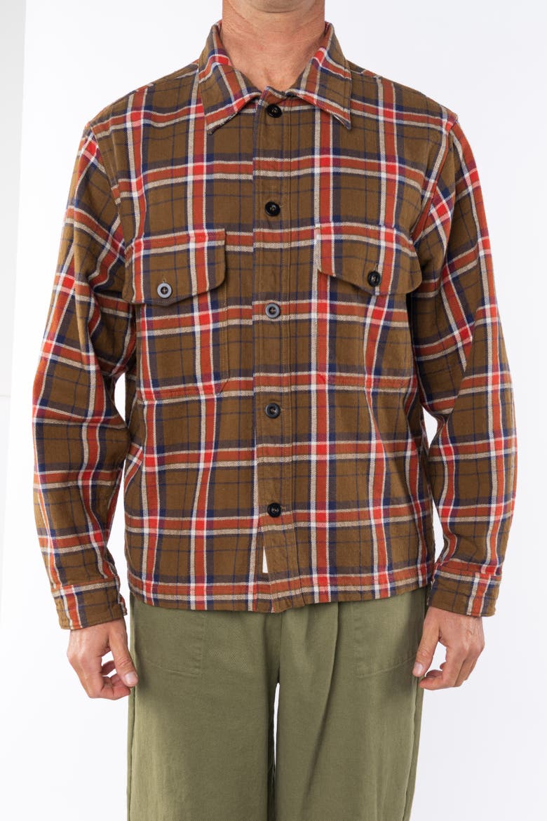 Gender Inclusive Bucky Flannel Over Shirt, Alternate, color, Brown / Orange