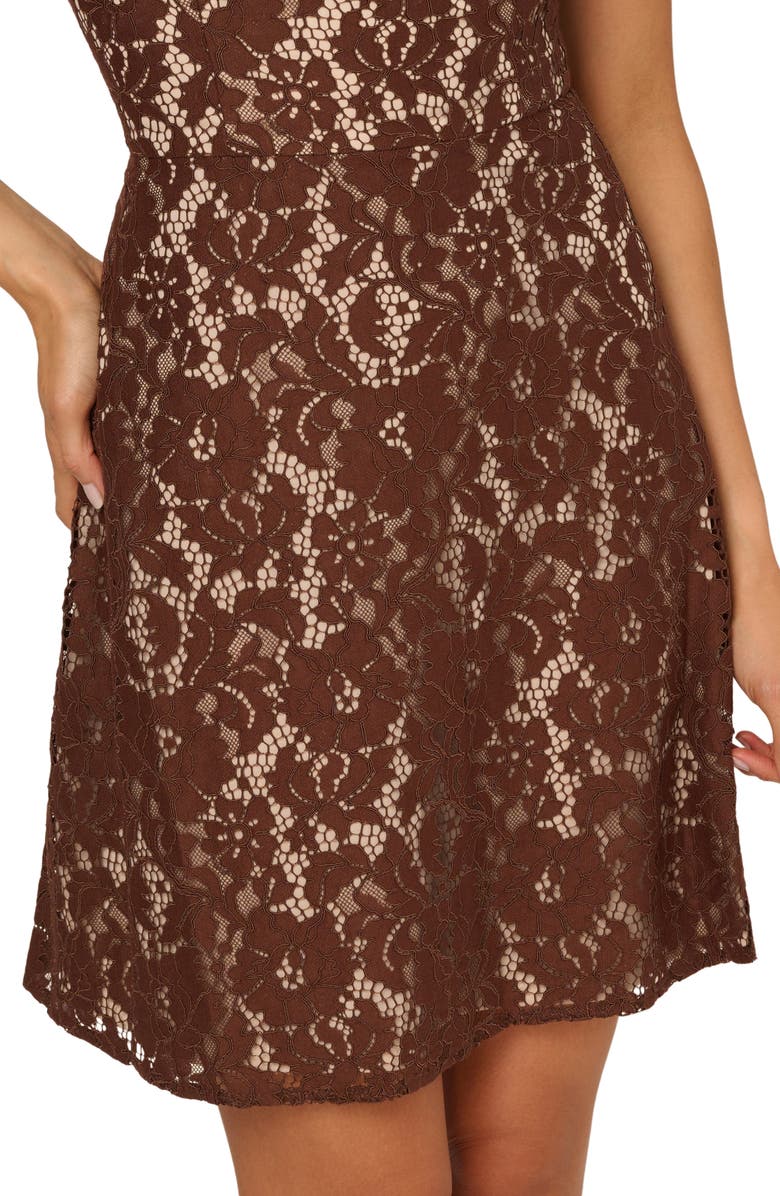 Adrianna Papell Flutter Sleeve Lace Dress, Alternate, color, Espresso
