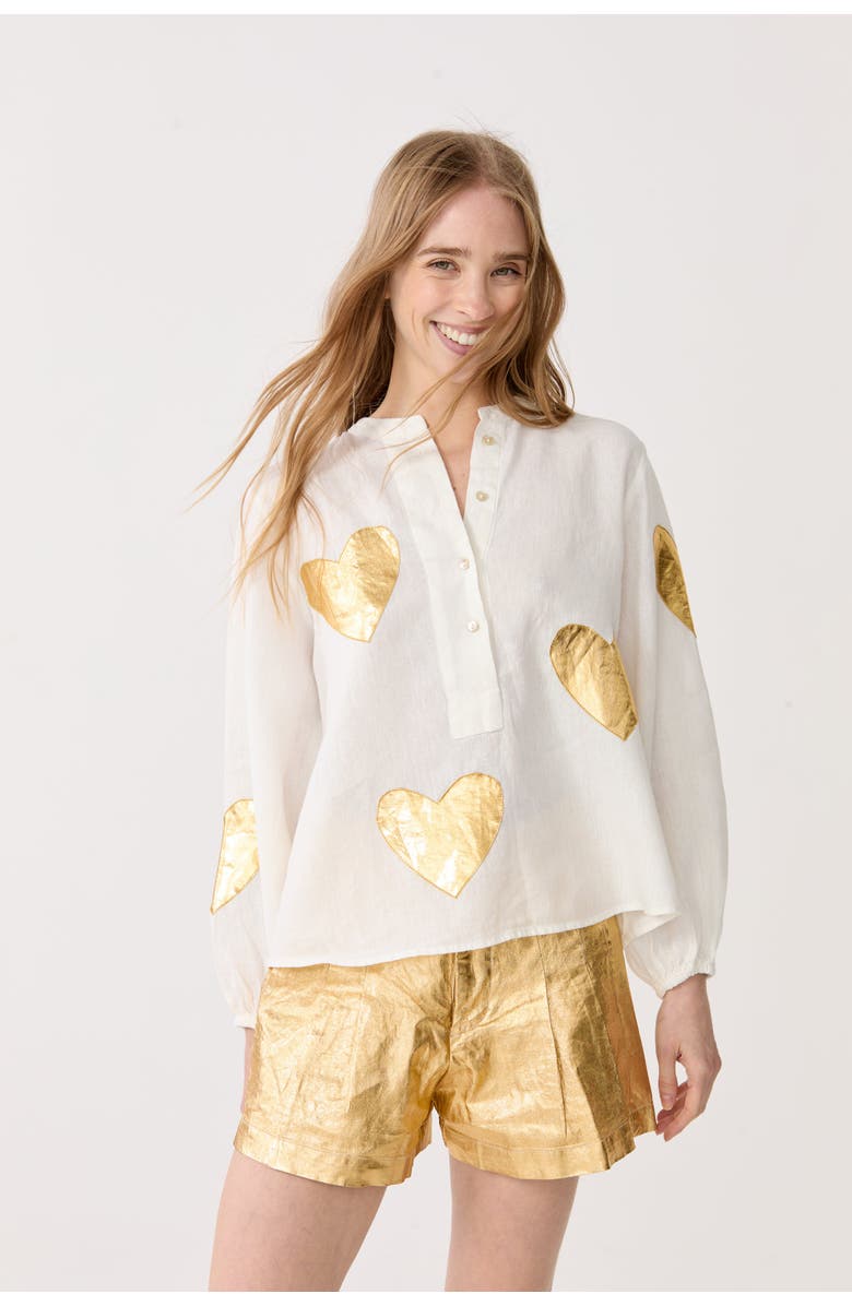 LANHTROPY Cupid Linen Shirt, Alternate, color, Off-White With Gold Hearts