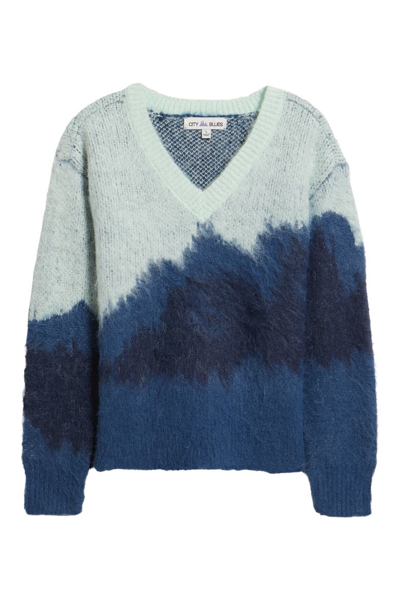 Brushed Jacquard V-Neck Sweater, Alternate, color, MINT