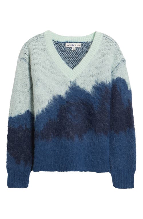 City Blues Brushed Jacquard V-neck Sweater In Blue