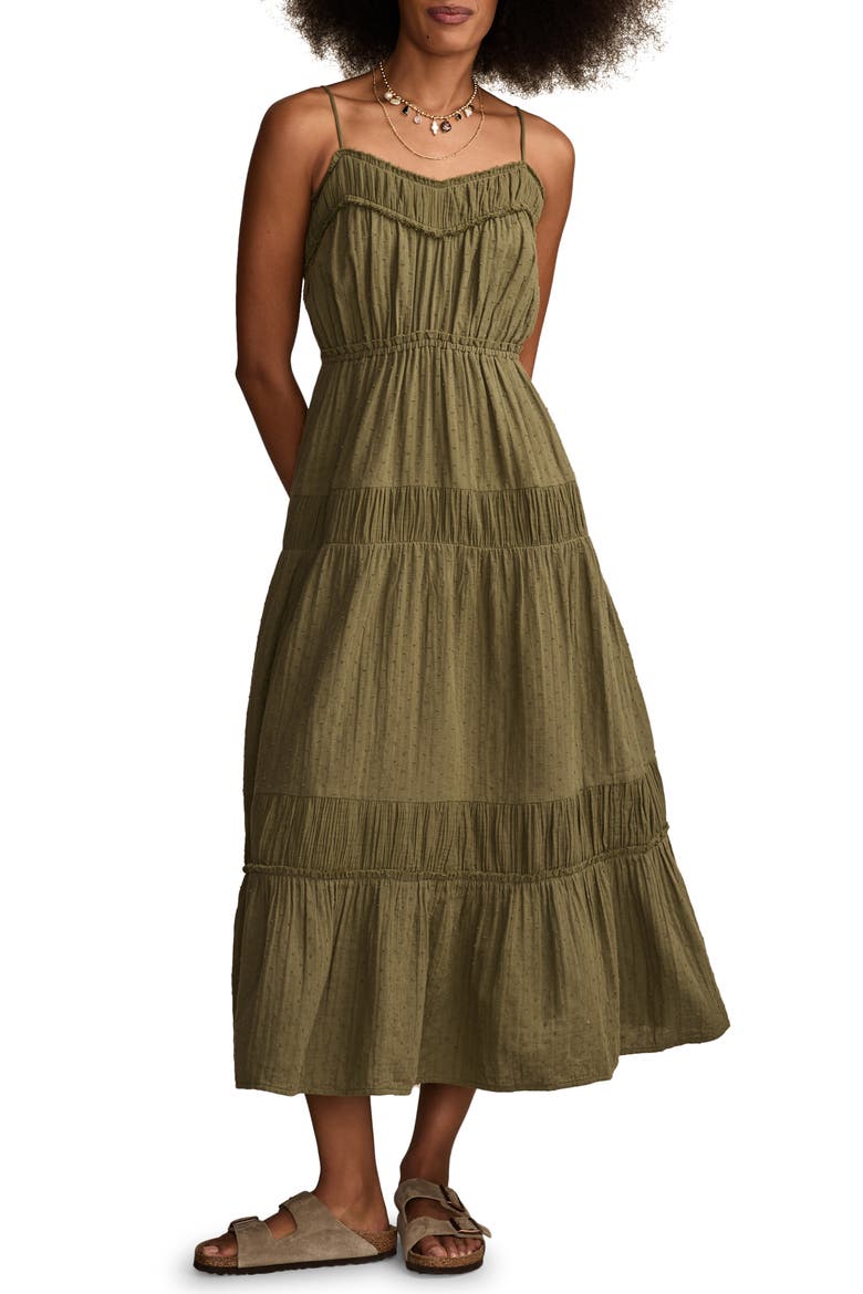 Clip Dot Cotton Tiered Maxi Dress, Main, color, DUSTY OLIVE