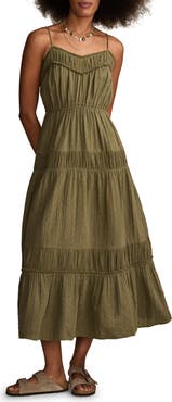 Lucky Brand Clip Dot Cotton Tiered Maxi Dress