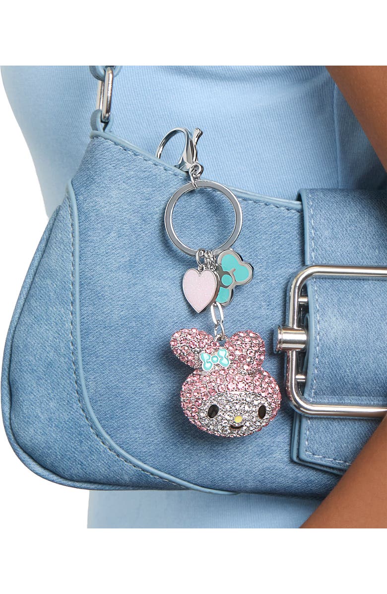 Hello Kitty My Melody Crystal Cluster Pavé Bag Charm Keychain, Alternate, color, Pink, Multi