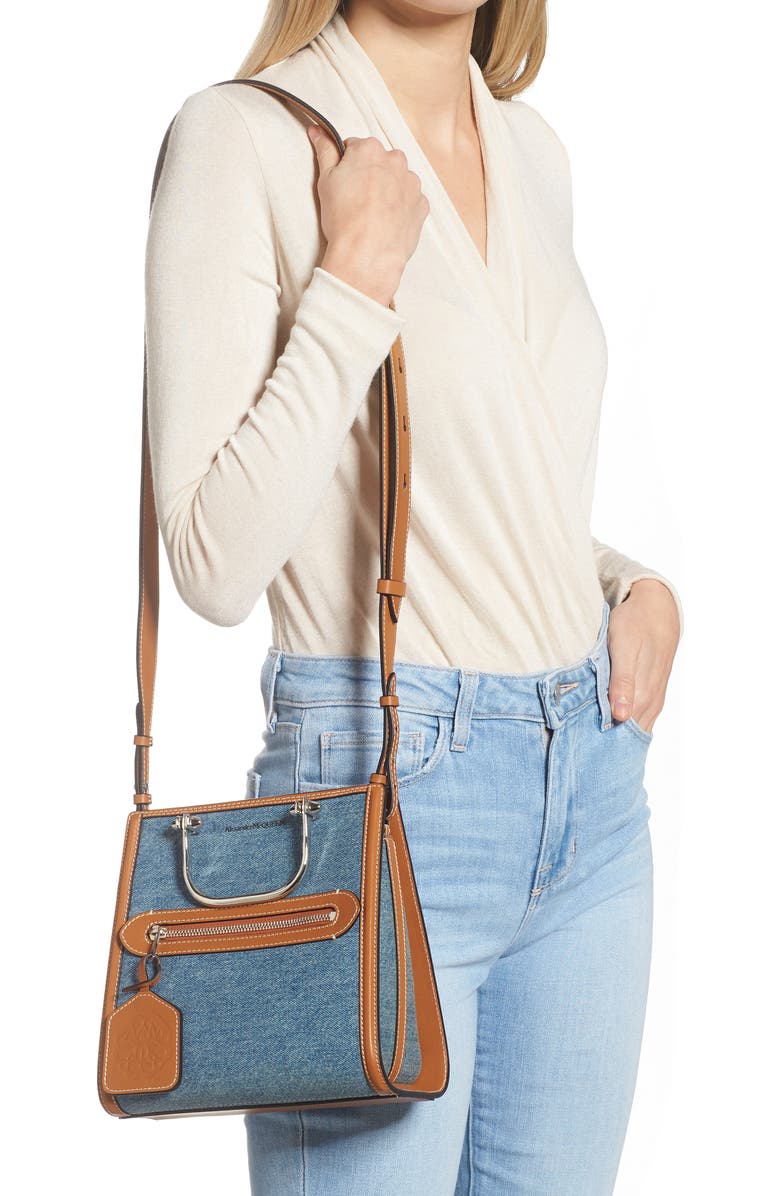 McQueen Alexander McQueen The Short Story Denim & Leather Shoulder Bag, Alternate, color,