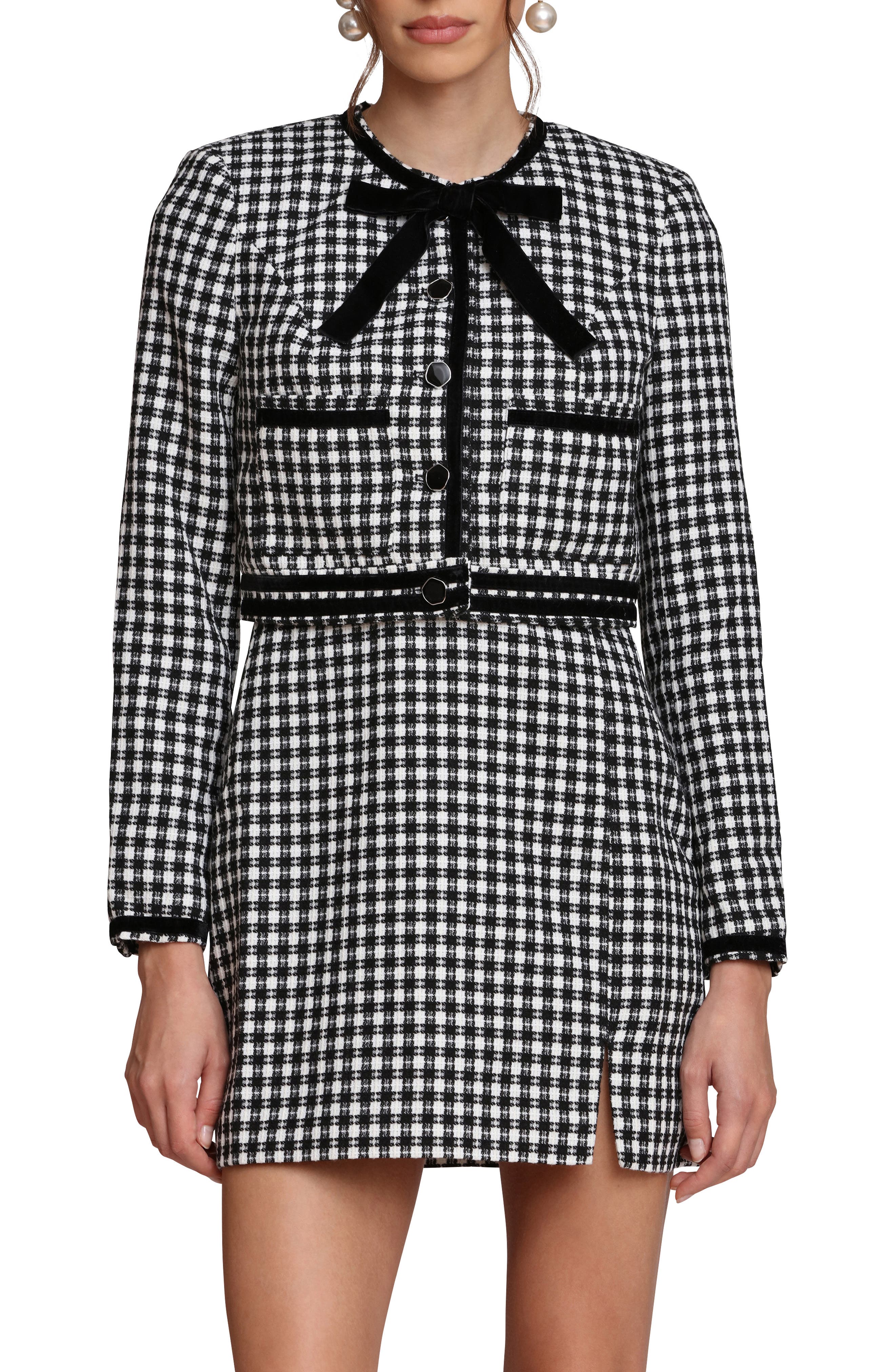 Avec Les Filles Tweed Bow Crop Jacket