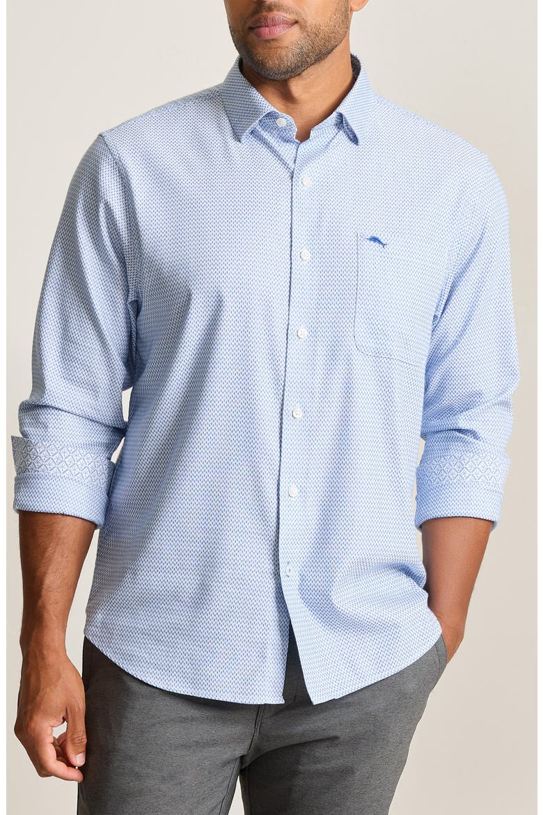 Sarasota Stretch Ventura Coast Solid White IslandZone® Button-Up Shirt, Main, color, VACATION BLUE