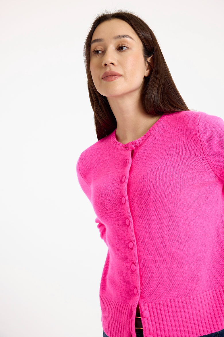 Niamh Crew Neck  100% Cashmere Cardigan, Alternate, color, DIVA PINK