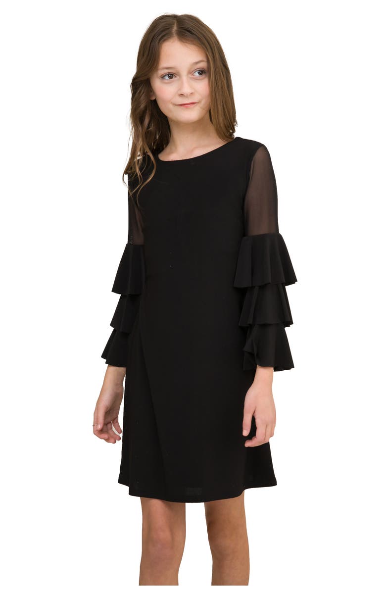 Un Deux Trois Tiered Sleeeve Dress, Main, color, Black